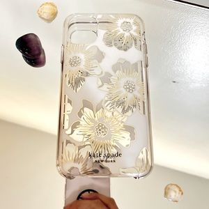 Kate Spade Phone Case Gold, Rhinestones, Flowers